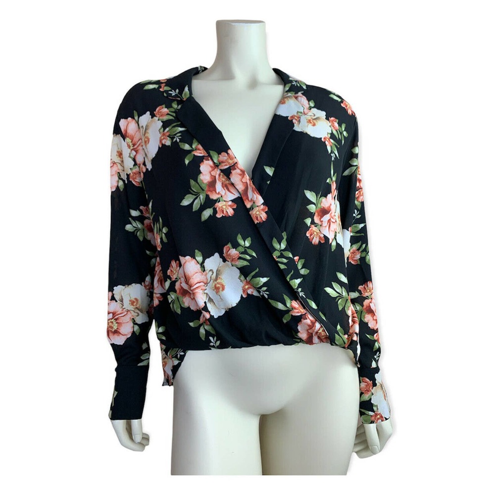 Likely Black Sophia Mimi Floral Printed Wrap Blouse Vneck Long Sleeve Revolve S